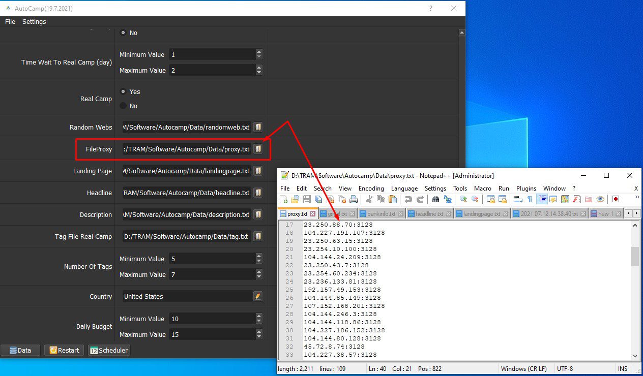 File chứa các Proxy - Phần mềm AutoCamp