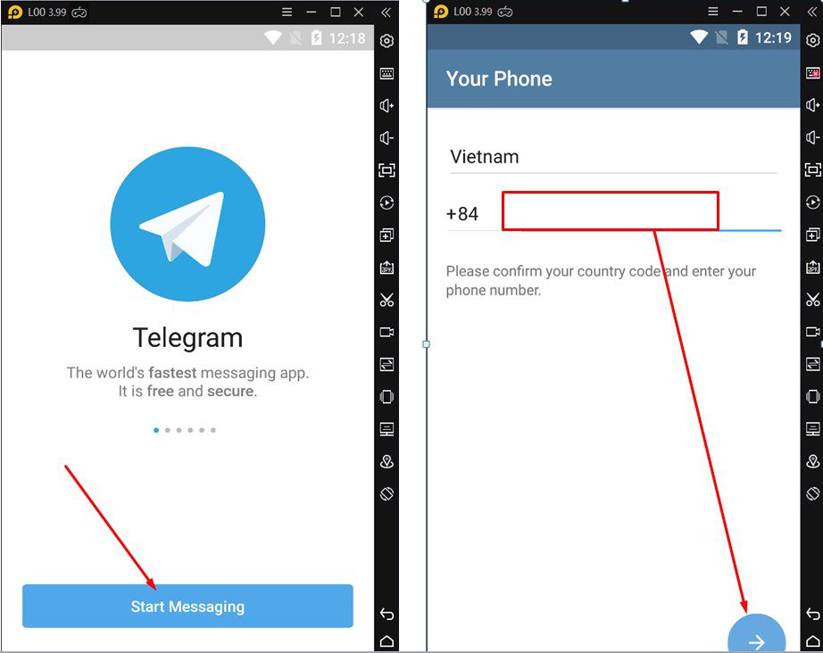 Nhập số điện thoại vừa được tạo tài khoản Telegram