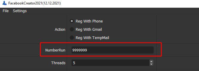 Số lần chạy - Tool reg nick Facebook - Phần mềm Facebook Creator
