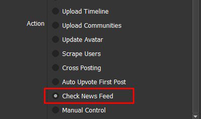 Chọn "Check News Feed" ở mục "Action"