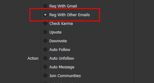 Chọn chức năng Reg with Other Emails
