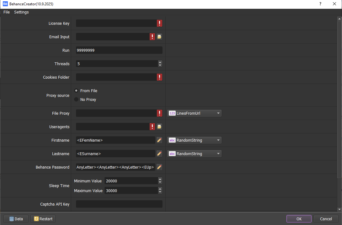 Giao diện phần mềm tạo Behance tự động