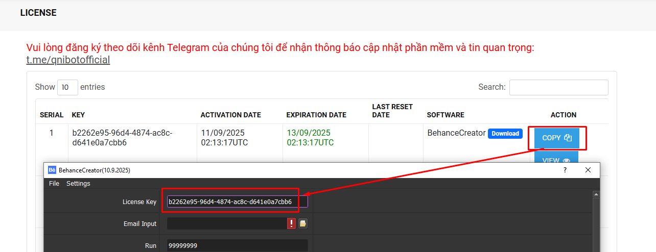 License key - Tool tạo tài khoản Behance