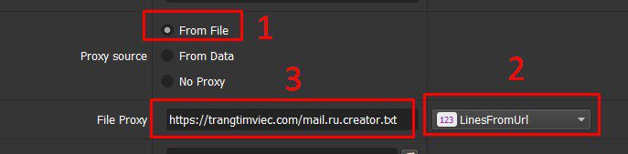 Dán địa chỉ thuê proxy vào mục File Proxy - Reg nick Mail.Ru