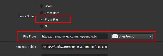 Dán địa chỉ thuê proxy vào mục file proxy - SEO Shopee tool