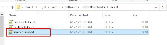 File lưu trữ tất cả các link video Tiktok đã thu thập được - Tool tải video Tiktok