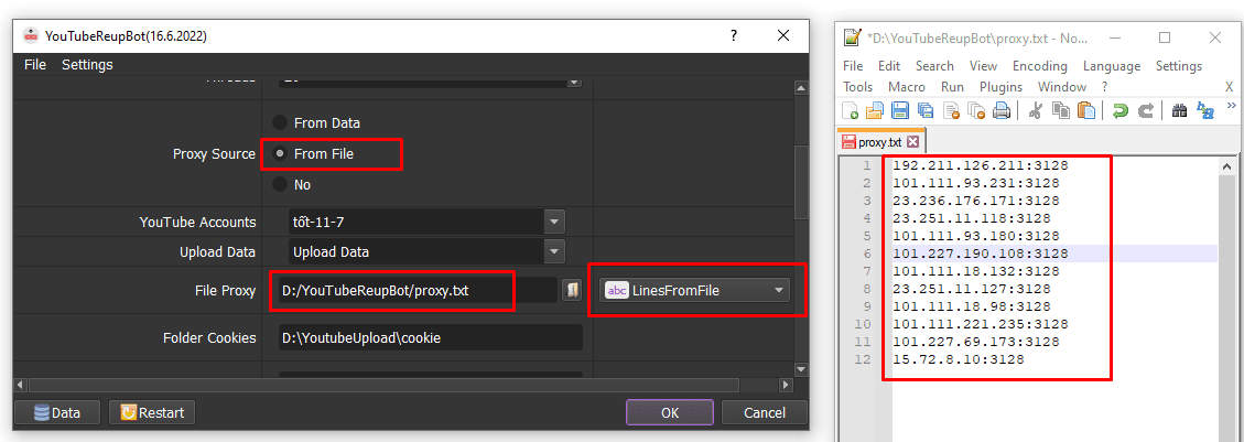 Lines From File - Phần mềm Youtube Uploader Bot