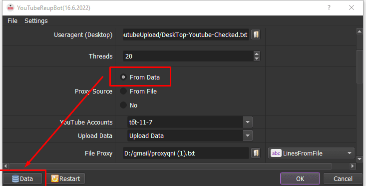 Proxy from Data - Phần mềm Youtube Uploader Bot