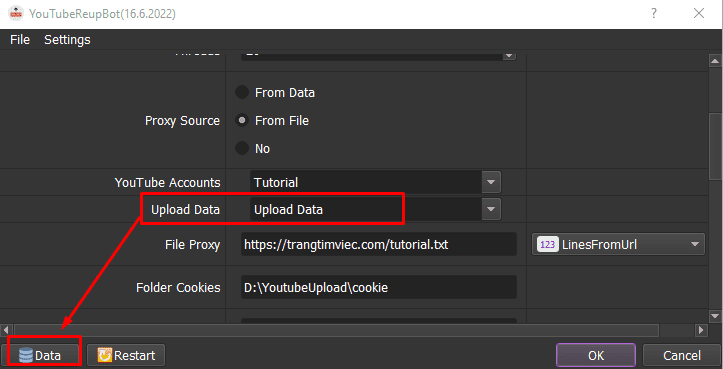 Upload Data - Phần mềm Youtube Uploader Bot