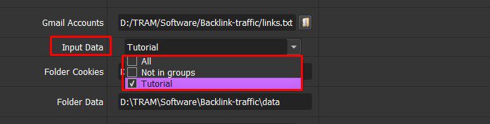 Chọn nhóm dữ liệu để chạy phần mềm Backlink Traffic
