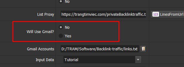 Không dùng Gmail để chạy phần mềm Backlink Traffic