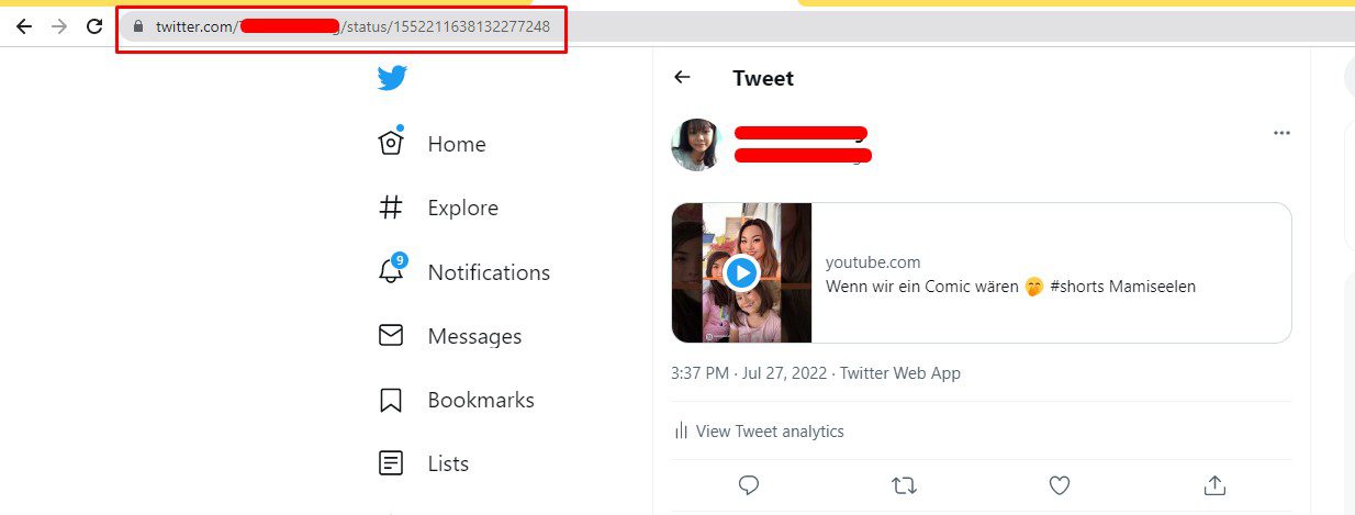 Copy the Twitter link - YouTube Shorts Views Bot