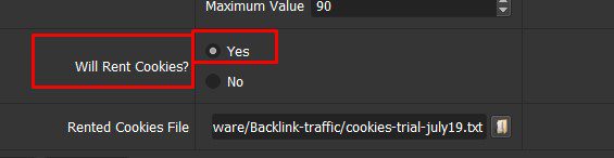 Chọn Yes để dùng cookies đã thuê - Phần mềm Backlink Traffic