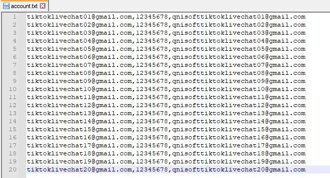 File tài khoản Gmail -Tiktok Live Chat Bot
