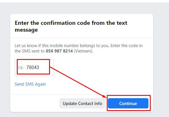Nhập code được gửi về số điện thoại - Cách lập tài khoản Facebook hàng loạt