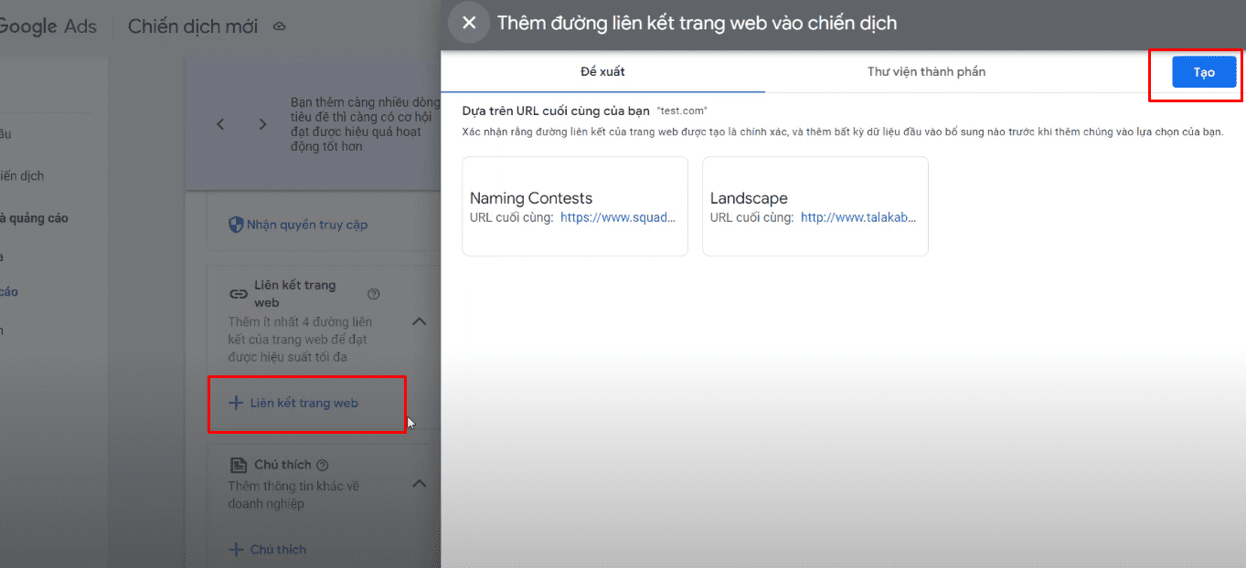 Bước 15 tạo chiến dịch quảng cáo google Ads