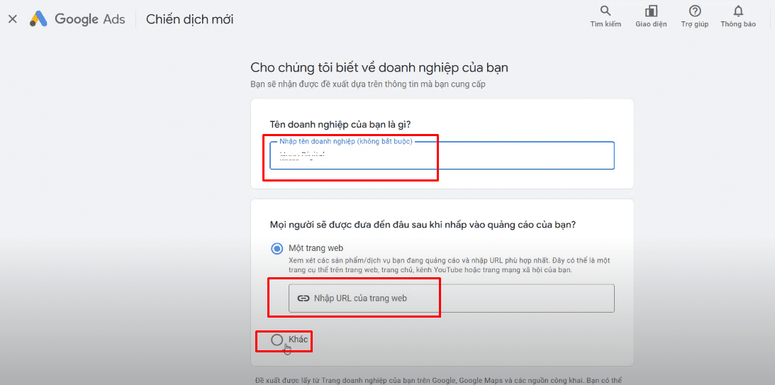 Bước 2 tạo chiến dịch quảng cáo google Ads