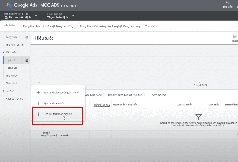 Bước 2: Liên Kết Tài Khoản Google Ads Cá Nhân Với Tài Khoản Người Quản Lý