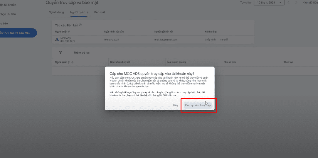 Bước 5: Liên Kết Google Ads Cá Nhân Với Tài Khoản Người Quản Lý